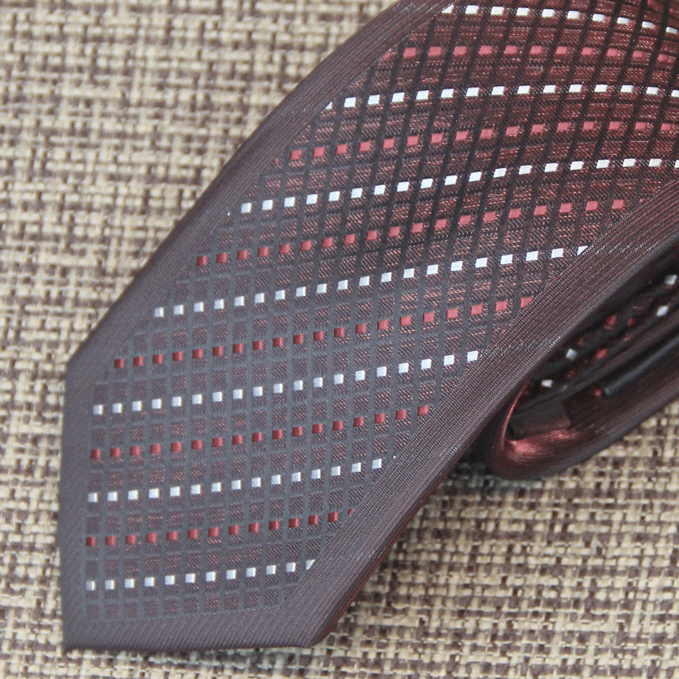 Burgundy and White Lattice Pattern Tie