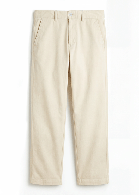 Classic Beige Twill Cotton Chinos - Relaxed Fit