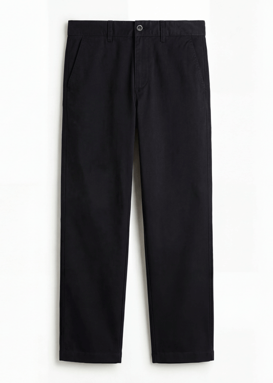 Black Twill Cotton Chinos - Relaxed Fit