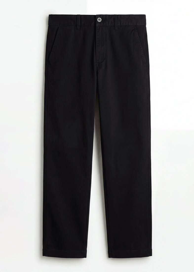 Black Twill Cotton Chinos - Relaxed Fit