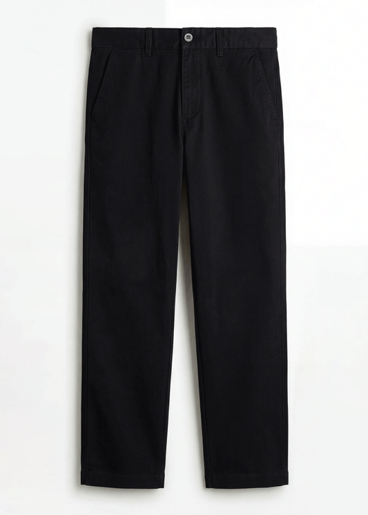 Black Twill Cotton Chinos - Relaxed Fit