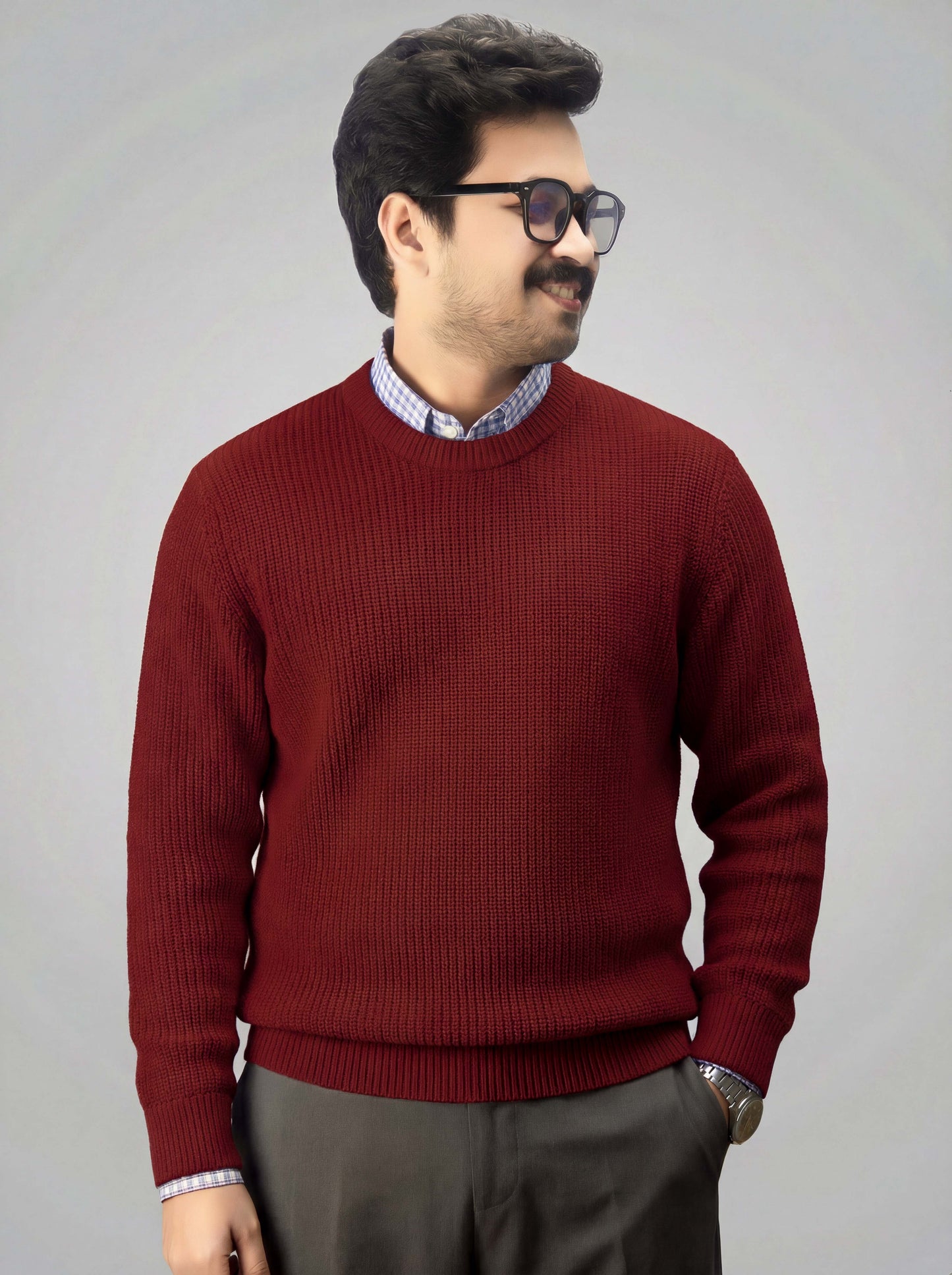 Red Marron Round Neck Sweater (TOP SELLING)