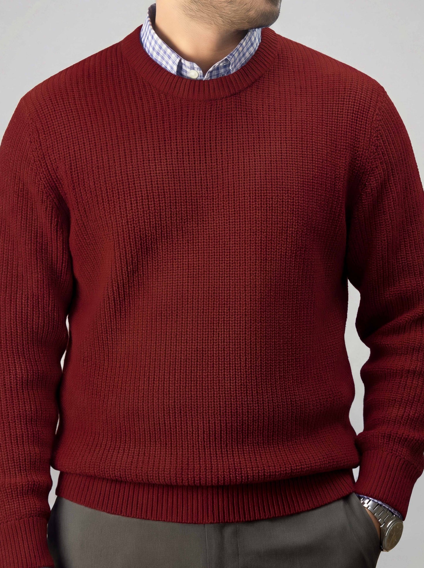 Red Marron Round Neck Sweater (TOP SELLING)