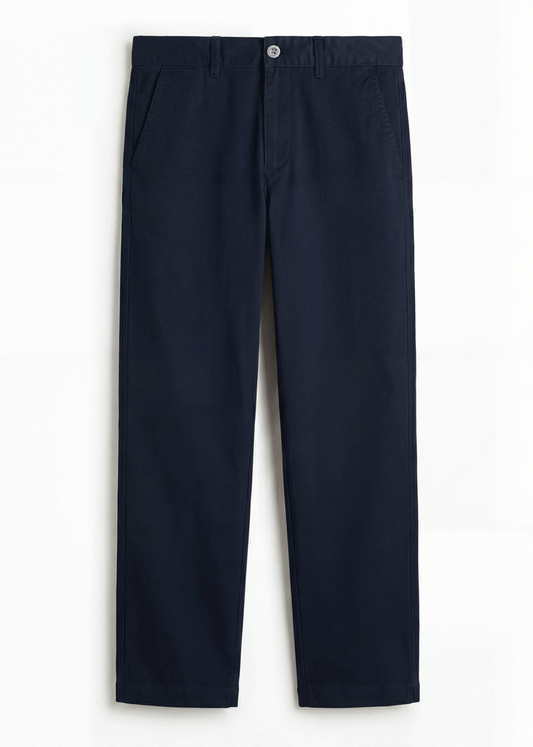 Midnight Blue Twill Cotton Chinos - Relaxed Fit