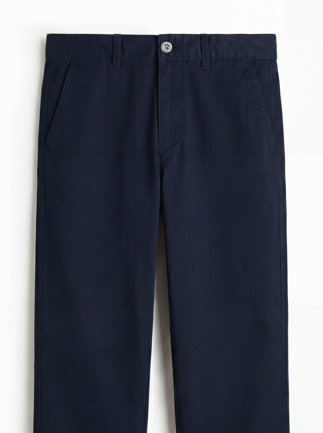 Midnight Blue Twill Cotton Chinos - Relaxed Fit