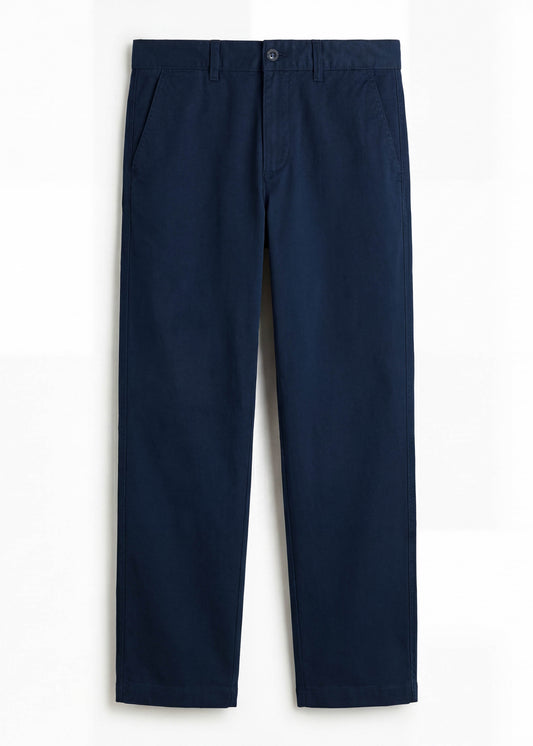 Midnight Blue Twill Cotton Chinos - Relaxed Fit
