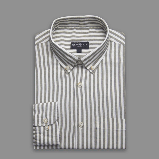 Light Olive Stripe Button-Down Shirt - Remi Cotton
