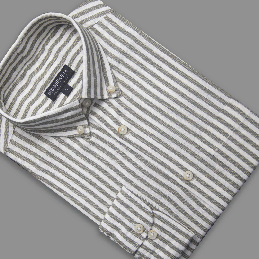 Light Olive Stripe Button-Down Shirt - Remi Cotton