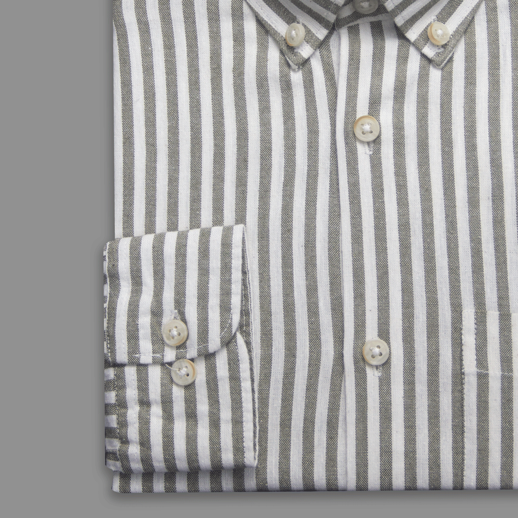 Light Olive Stripe Button-Down Shirt - Remi Cotton