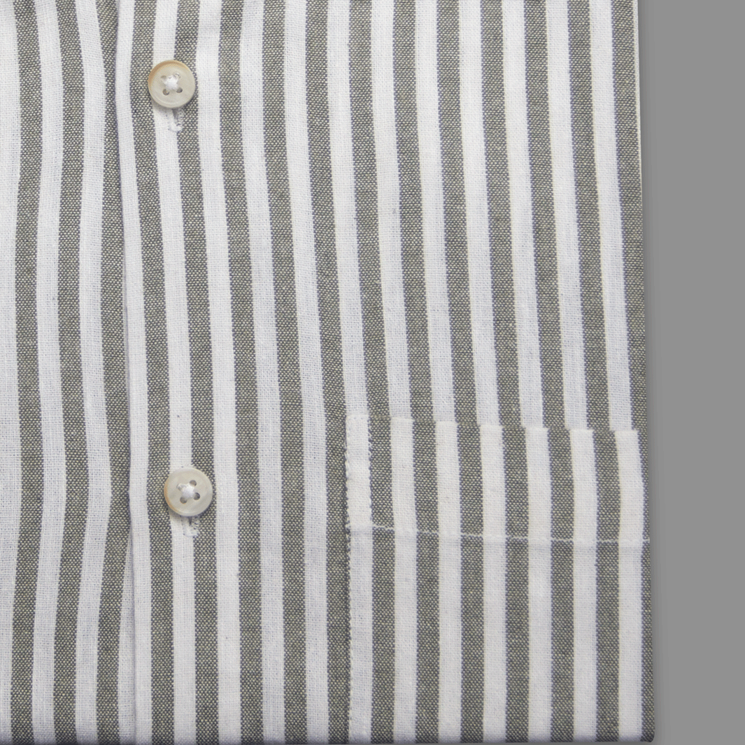 Light Olive Stripe Button-Down Shirt - Remi Cotton