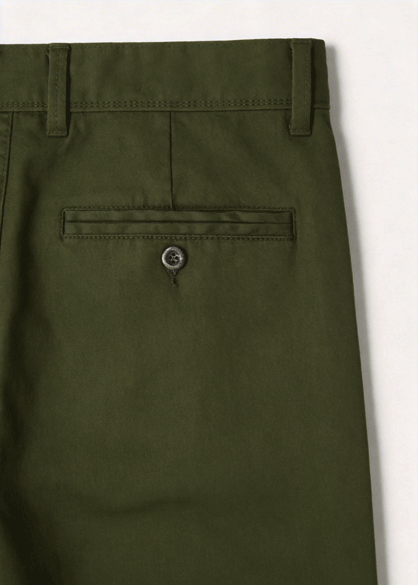 Olive Green Twill Cotton Chinos - Relaxed Fit