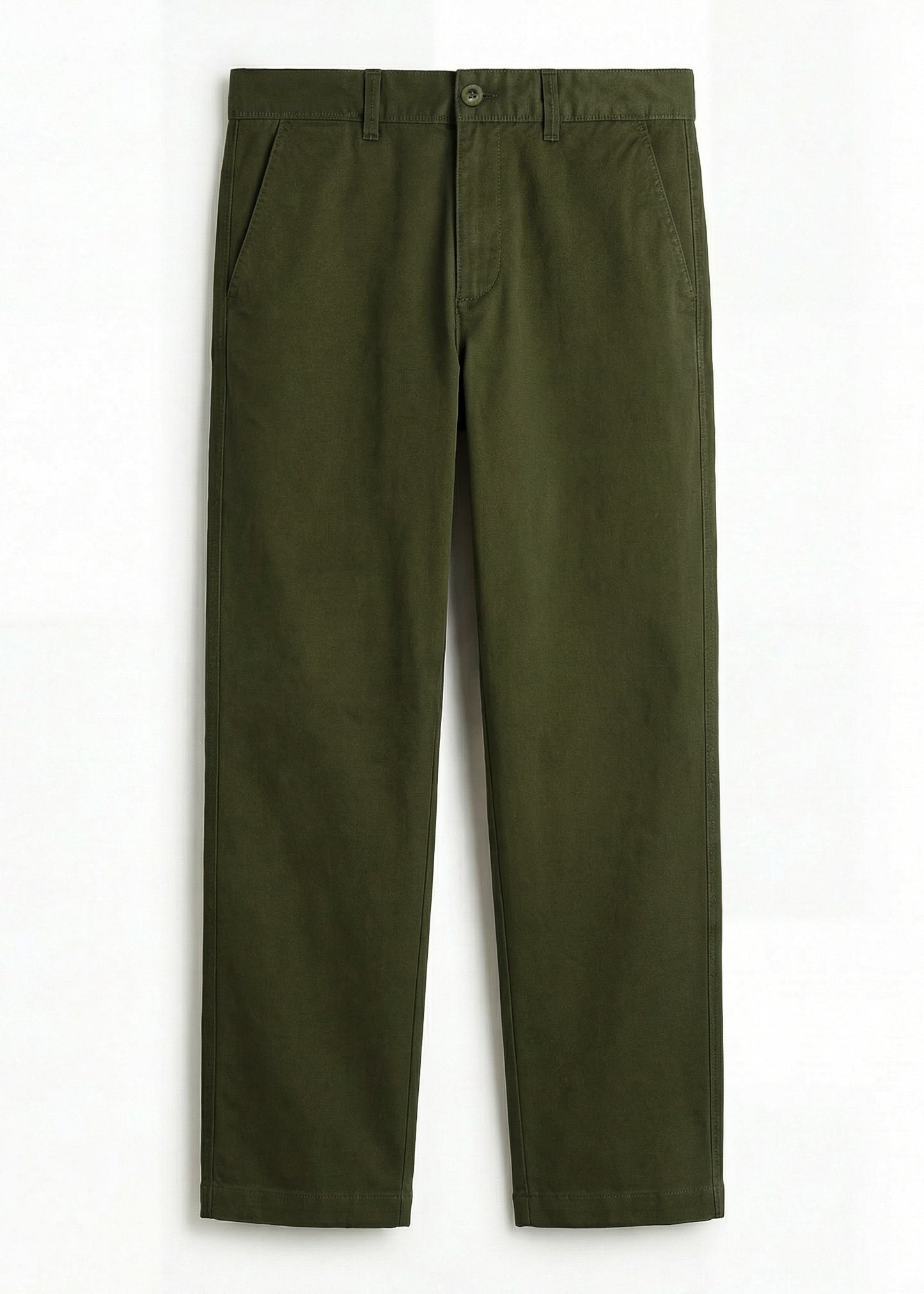 Olive Green Twill Cotton Chinos - Relaxed Fit