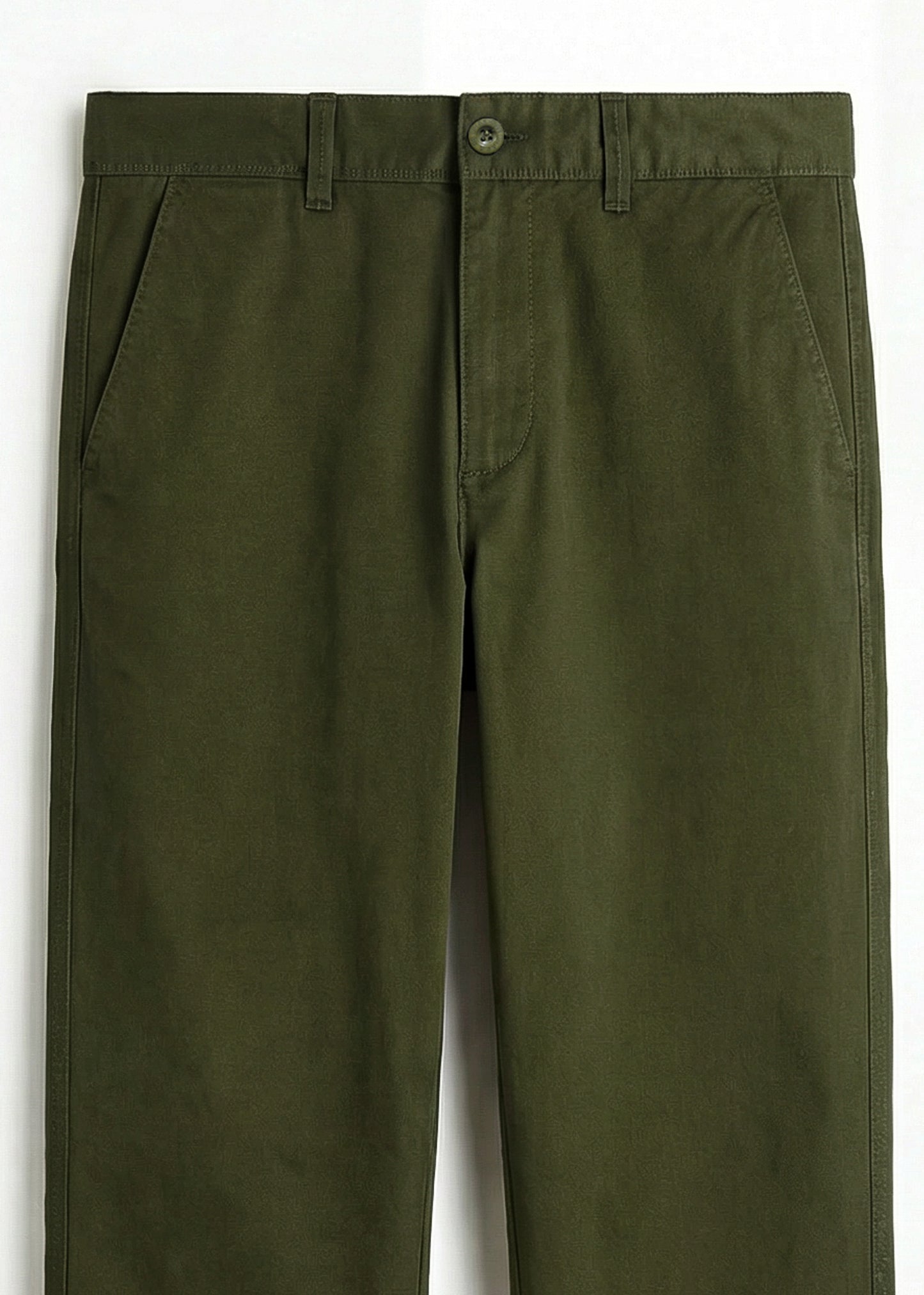 Olive Green Twill Cotton Chinos - Relaxed Fit