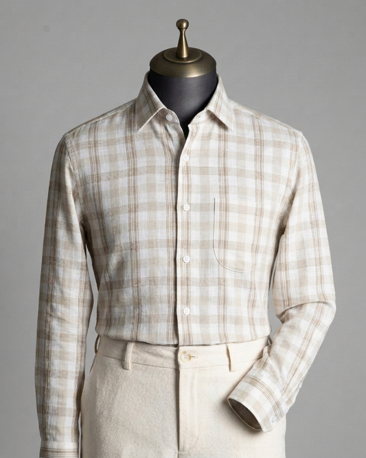 Beige Check  Formal Shirt (Yarn Dying) - New Article